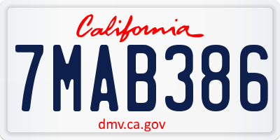 CA license plate 7MAB386