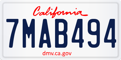 CA license plate 7MAB494