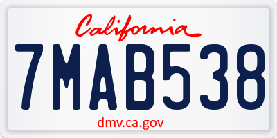 CA license plate 7MAB538