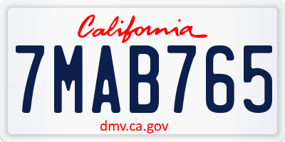 CA license plate 7MAB765
