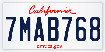 CA license plate 7MAB768
