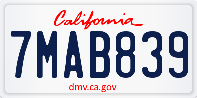 CA license plate 7MAB839