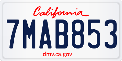 CA license plate 7MAB853