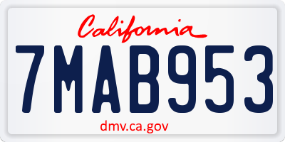 CA license plate 7MAB953