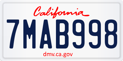 CA license plate 7MAB998