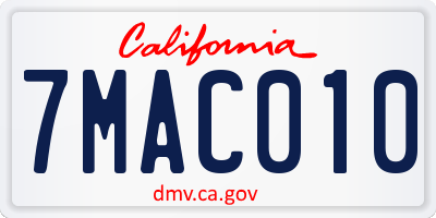 CA license plate 7MAC010