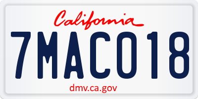 CA license plate 7MAC018