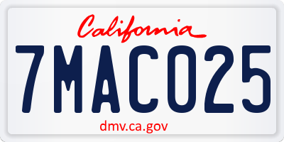 CA license plate 7MAC025