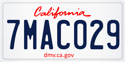 CA license plate 7MAC029