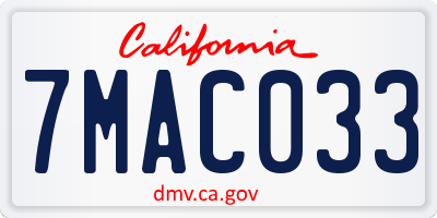 CA license plate 7MAC033