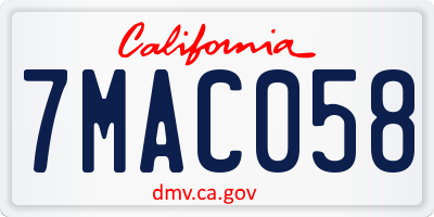 CA license plate 7MAC058