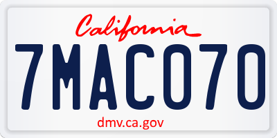 CA license plate 7MAC070