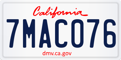 CA license plate 7MAC076