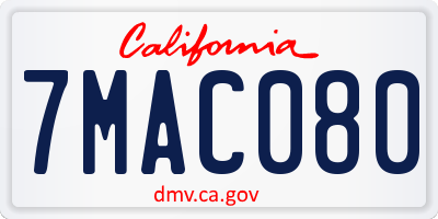 CA license plate 7MAC080