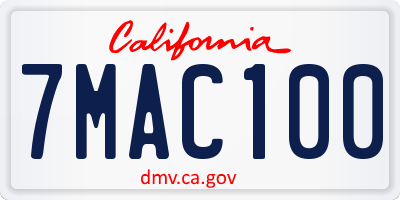 CA license plate 7MAC100