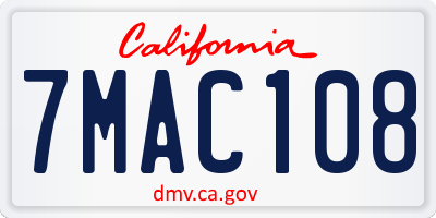 CA license plate 7MAC108