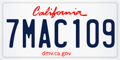 CA license plate 7MAC109