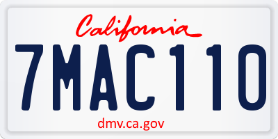 CA license plate 7MAC110