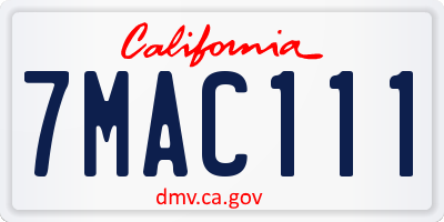 CA license plate 7MAC111