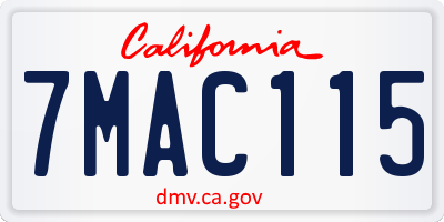 CA license plate 7MAC115