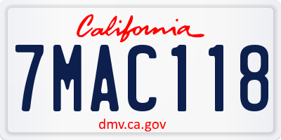 CA license plate 7MAC118