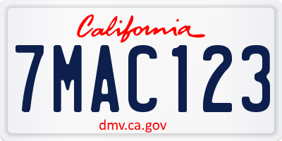 CA license plate 7MAC123