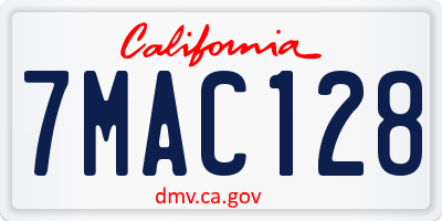 CA license plate 7MAC128