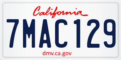 CA license plate 7MAC129