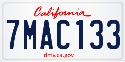 CA license plate 7MAC133