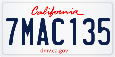 CA license plate 7MAC135