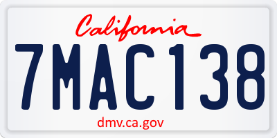 CA license plate 7MAC138