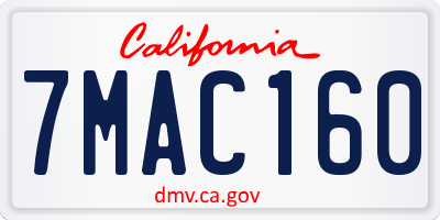 CA license plate 7MAC160
