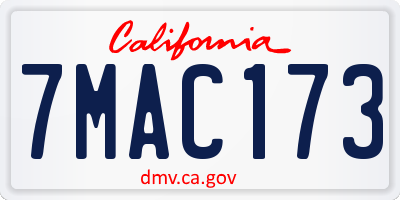 CA license plate 7MAC173