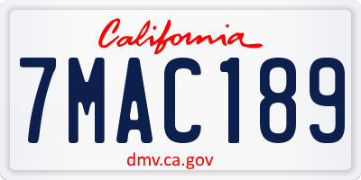 CA license plate 7MAC189