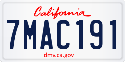 CA license plate 7MAC191