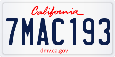 CA license plate 7MAC193