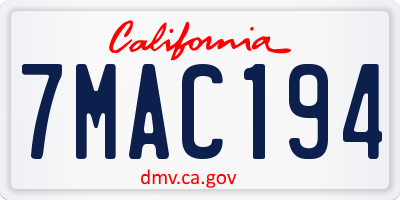 CA license plate 7MAC194
