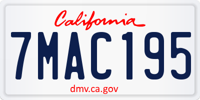 CA license plate 7MAC195