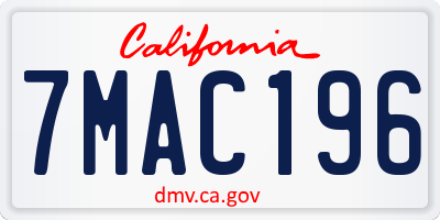CA license plate 7MAC196