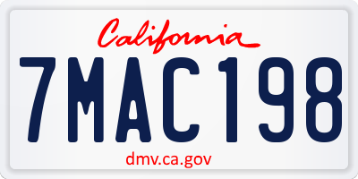 CA license plate 7MAC198