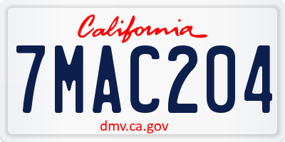 CA license plate 7MAC204