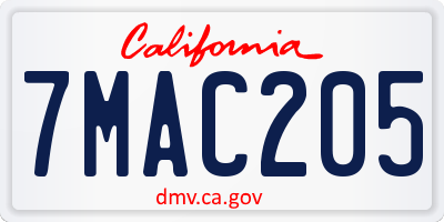 CA license plate 7MAC205