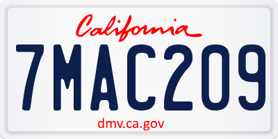 CA license plate 7MAC209