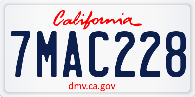CA license plate 7MAC228
