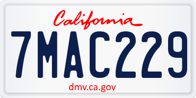 CA license plate 7MAC229