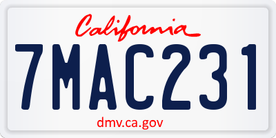 CA license plate 7MAC231