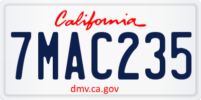 CA license plate 7MAC235