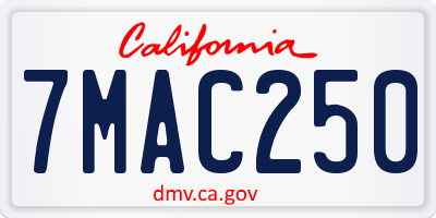 CA license plate 7MAC250