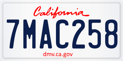 CA license plate 7MAC258