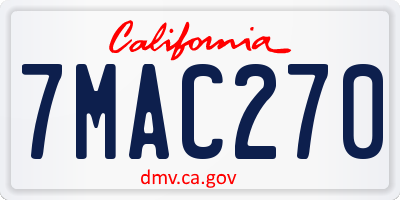 CA license plate 7MAC270